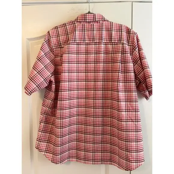 Lands' End Men's Pink and Red Plaid Button Up Short Sleeve Shirt size XL - Picture 3 of 3